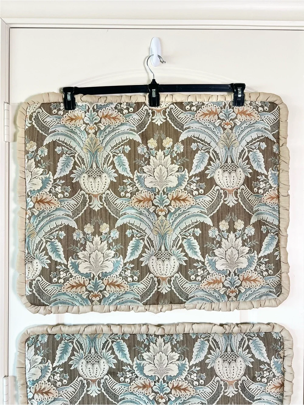 Vintage Jacquard Paisley Pillow Shams Set of 2 Ruffled Taupe Blue Cottagecore